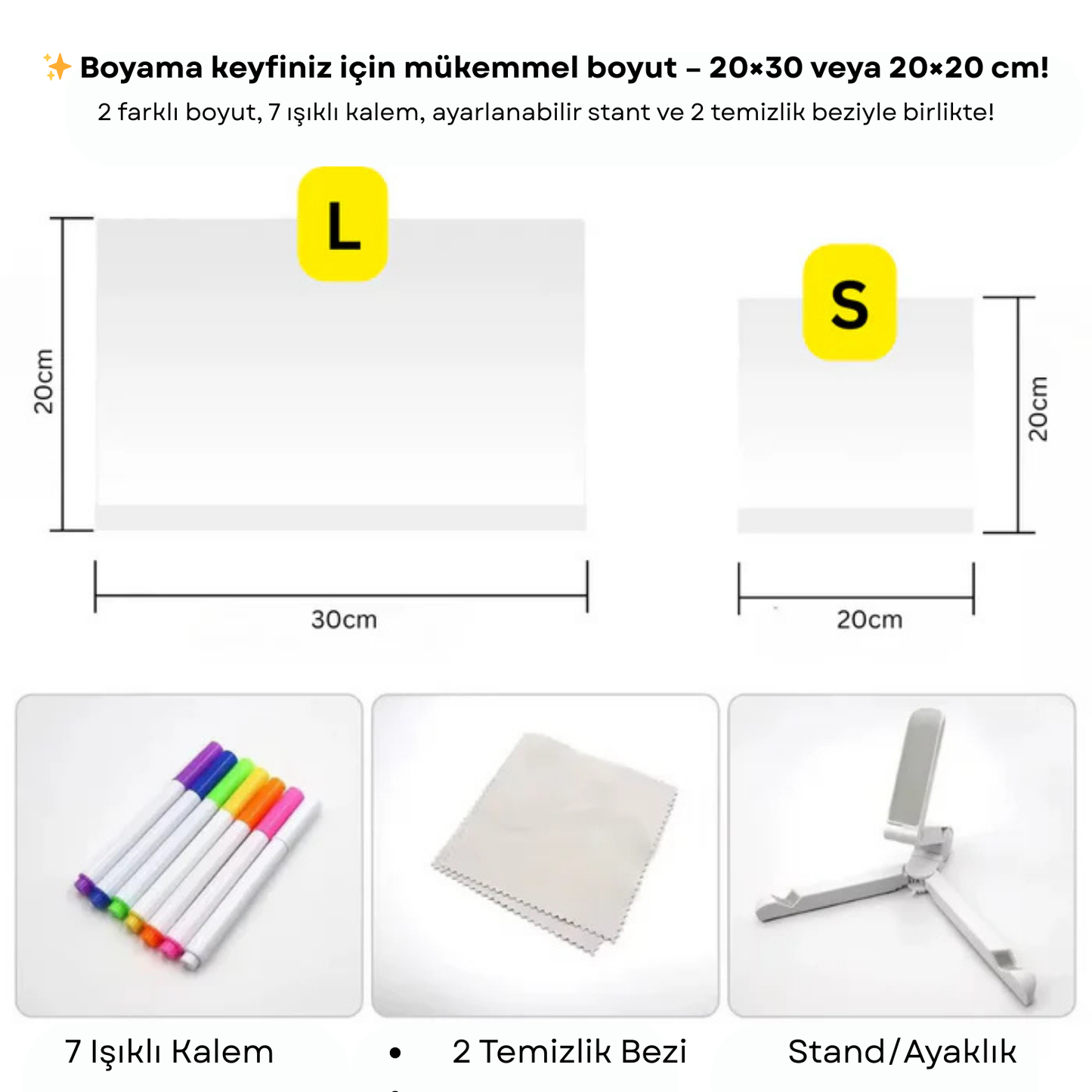 Sihirli Işık Tahtası (7 ışıklı kalem ve 25 çizim şablonu dahil)