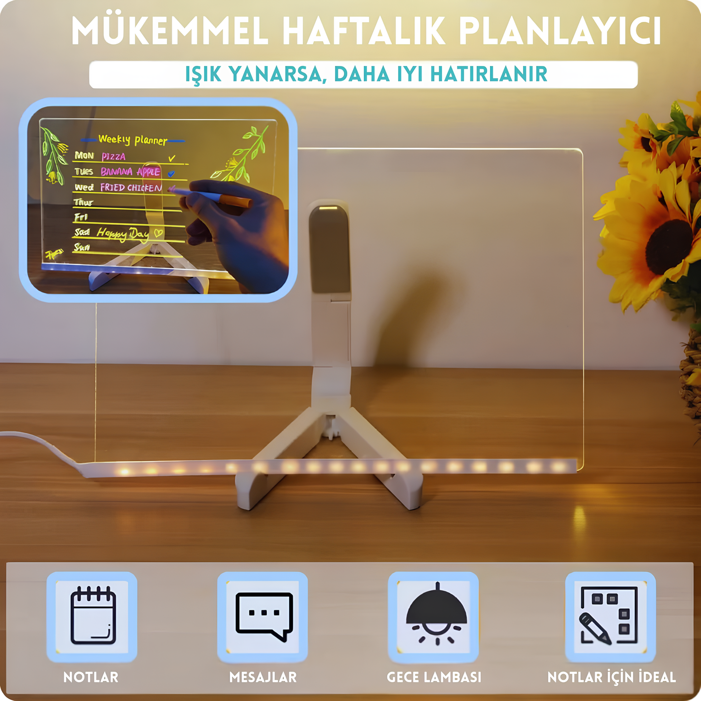 Sihirli Işık Tahtası (7 ışıklı kalem ve 25 çizim şablonu dahil)