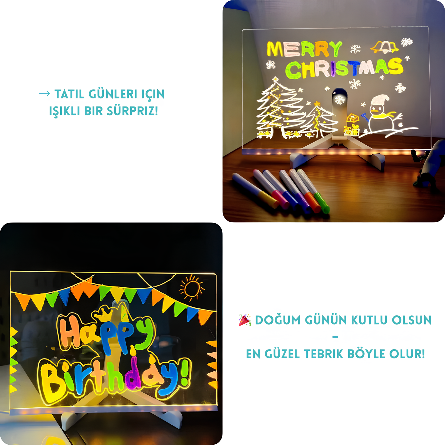 Sihirli Işık Tahtası (7 ışıklı kalem ve 25 çizim şablonu dahil)