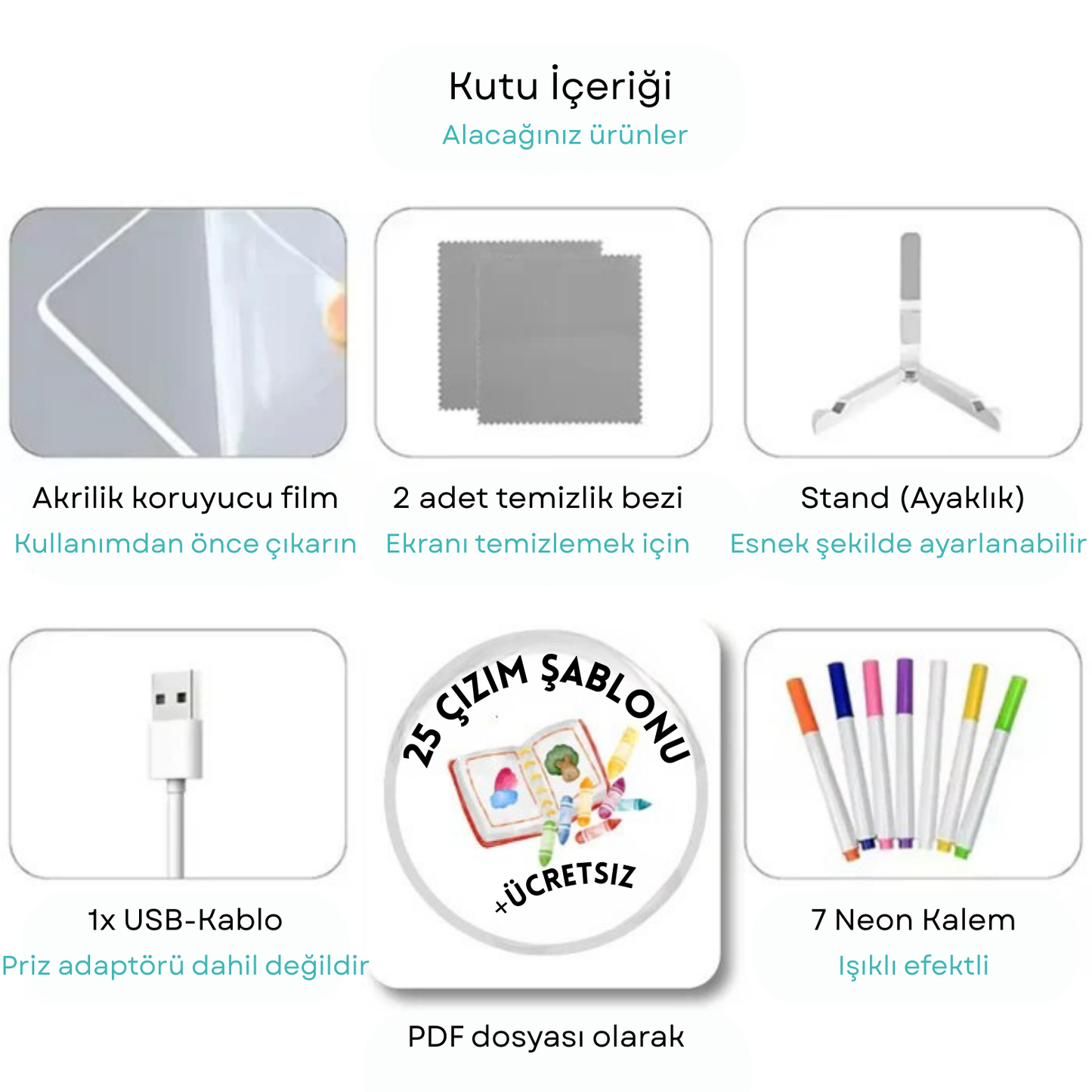Sihirli Işık Tahtası (7 ışıklı kalem ve 25 çizim şablonu dahil)